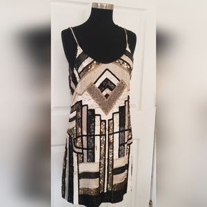 PARKER Art Deco Flapper style GATSBY SEQUIN MINI DRESS Tunic M 4 6